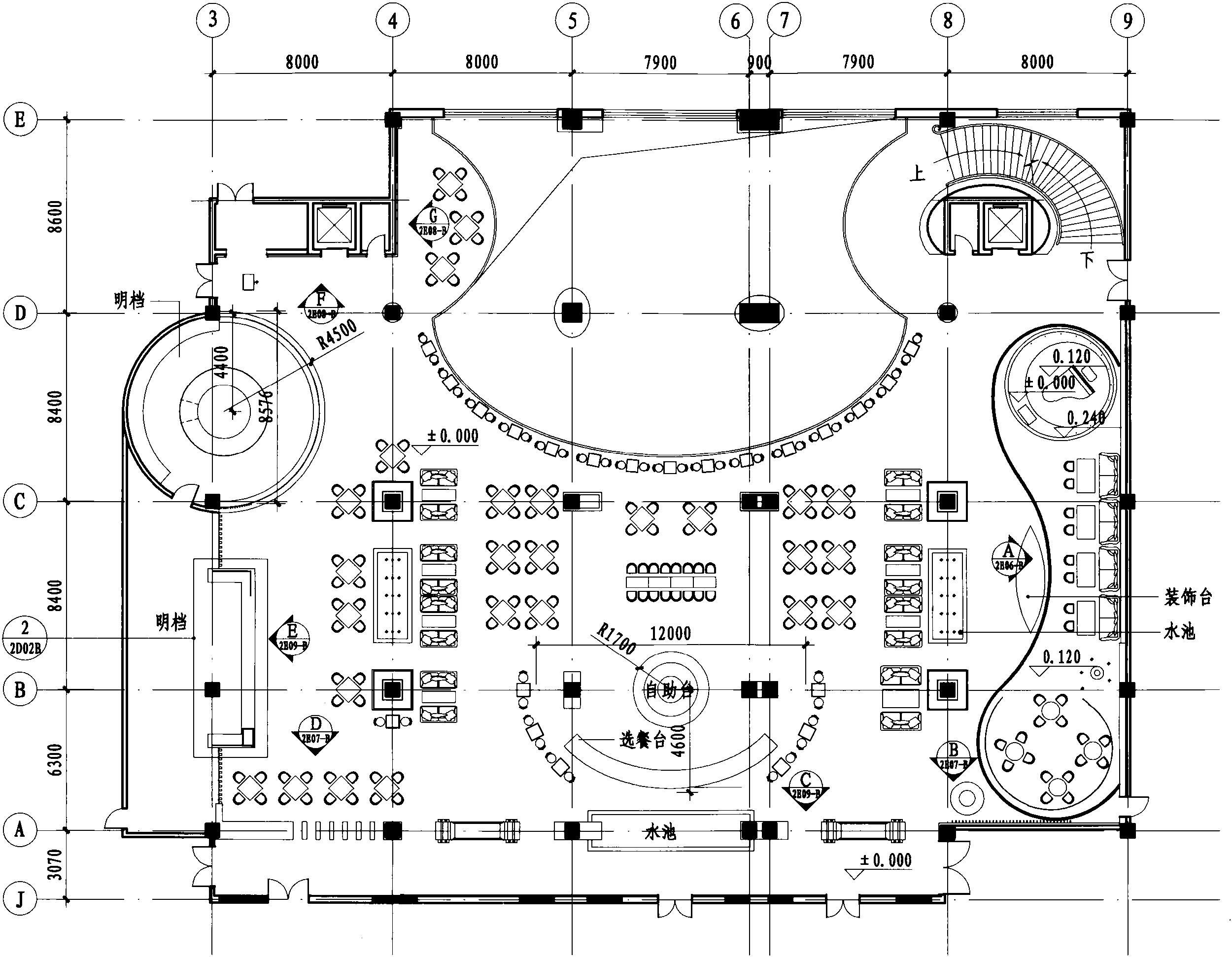 二层自助餐厅平面布置图 1:250